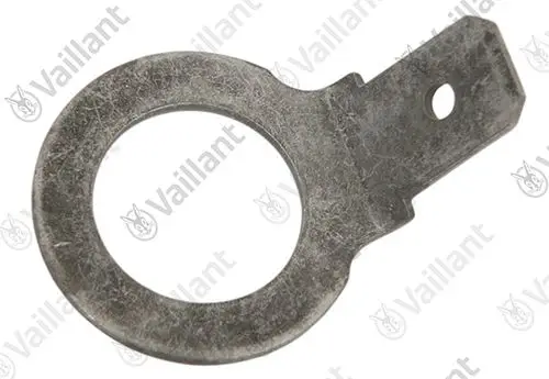 Vaillant Stecker, flache Metallkomponente mit einem runden Teil und einer seitlichen Lasche. Produkt kann für elektrische Verbindungen verwendet werden.